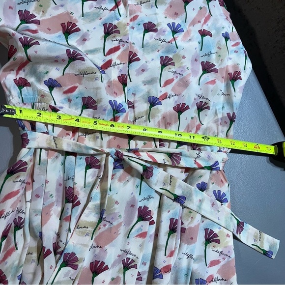 Boho Floral Silk Blend Pleated Midi Shirt Dress Size Medium Brunch Wedding Guest - Picture 6 of 7